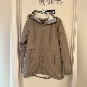 Mountain Hardwear Cream and Tan Outerwear hooded parka size large women’s